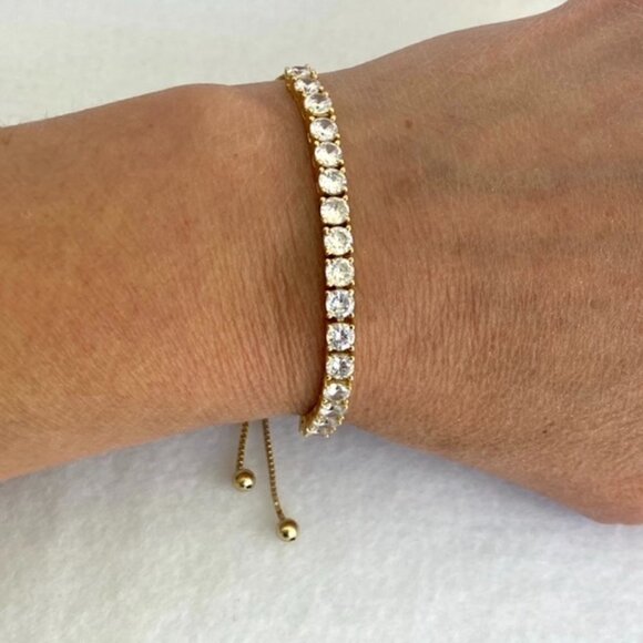 Sterling Silver 925 Yellow Gold Vermeil CZ Tennis Bracelet 6-8" Bolo Box Chain - Picture 12 of 16